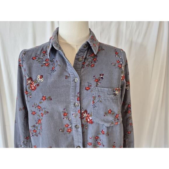 Anthropologie Building 18 Womens Blue Floral Corduroy Blouse Top US 4 - Picture 4 of 7